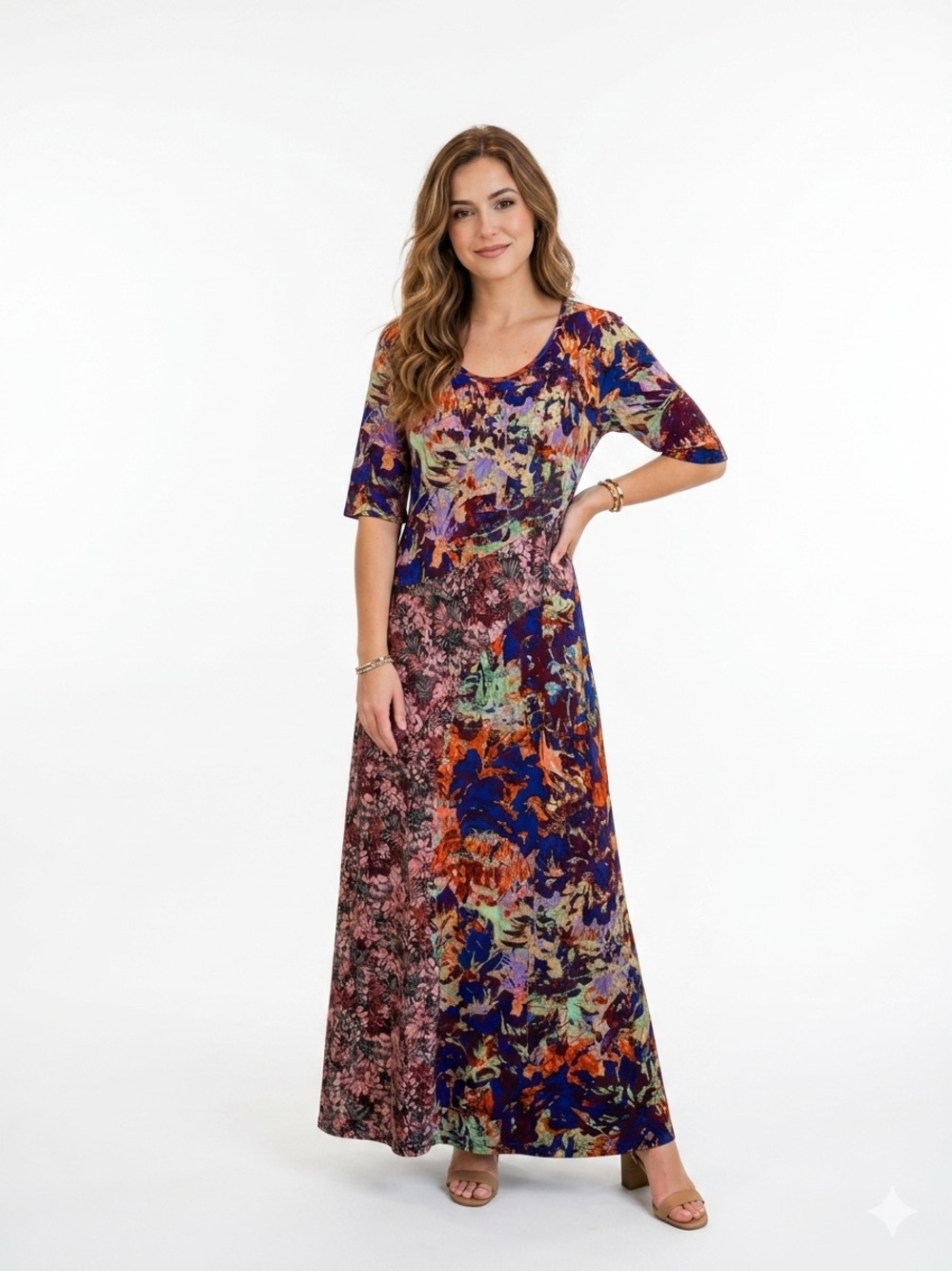 Soft Surroundings Multi-Color Abstract Floral Maxi Dress
